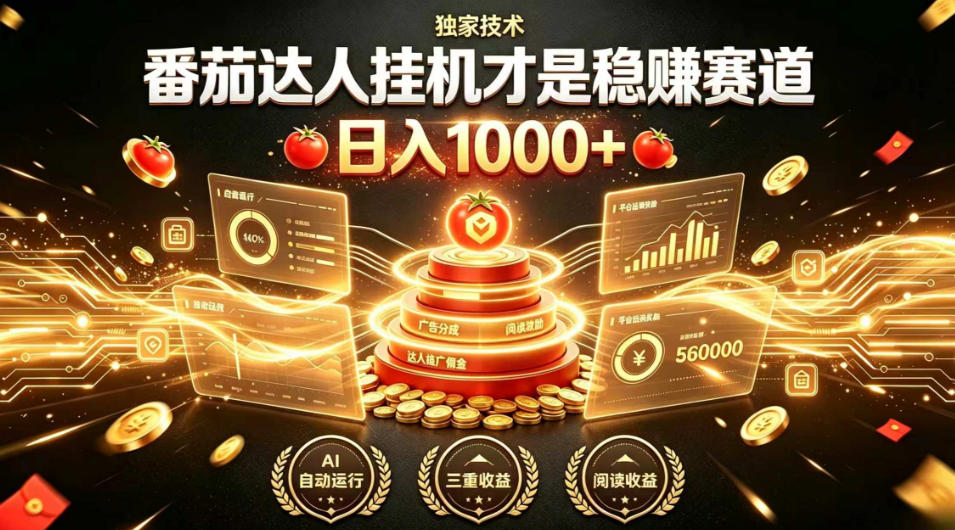 别再瞎找副业!番茄达人挂G才是稳賺赛道,日入1000+,全程傻瓜式操作,可矩阵放大【揭秘】-副业网
