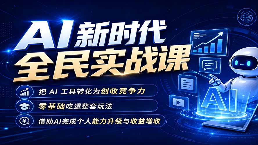 AI新时代全民实战课,把 AI 工具转化为创收竞争力,零基础吃透整套玩法,借助AI完成个人能力升级与收益增收。-副业网