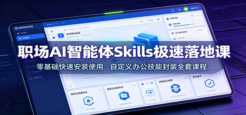 职场AI智能体Skills极速落地课:零基础快速安装使用,自定义办公技能封装全套课程-副业网