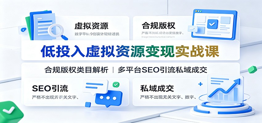 低投入虚拟资源变现实战课：合规版权类目解析，多平台SEO引流私域成交-副业网