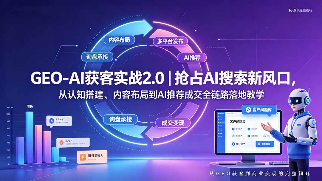 GEO-AI获客实战|抢占AI搜索新风口,从认知搭建、内容布局到AI推荐成交全链路落地教学-副业网