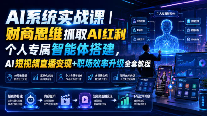 AI系统实战课|财商思维抓取AI红利|个人专属智能体搭建,AI短视频直播变现+职场效率升级全套教程-副业网