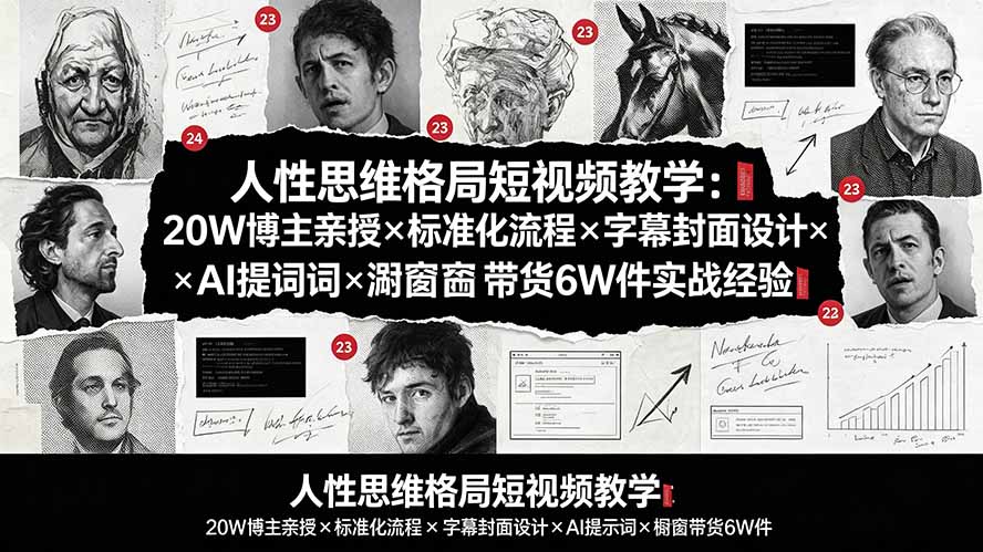 人性思维格局短视频教学:20W博主亲授×标准化流程×字幕封面设计×AI提示词×橱窗带货6W件实战经验-副业网