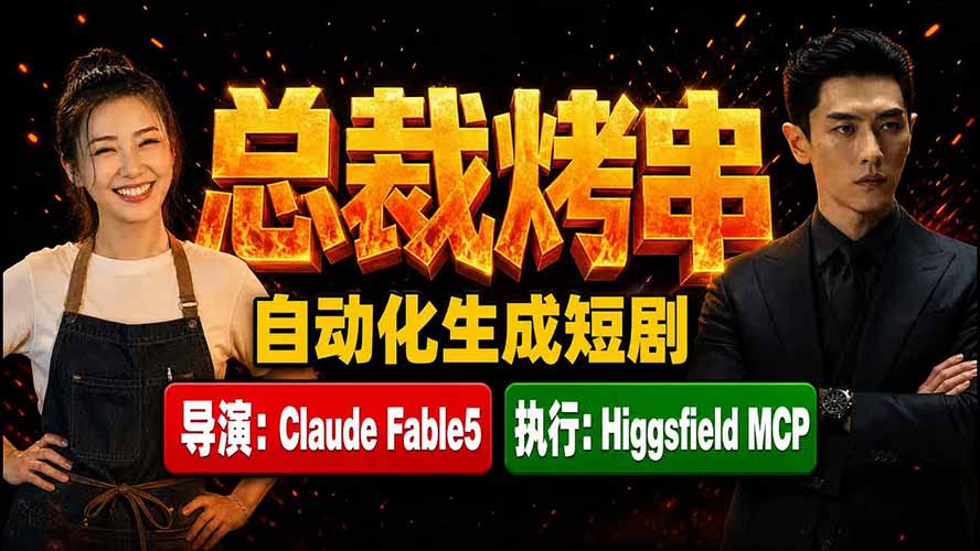 《总裁烤串》真人短剧全自动诞生!Claude Fable5 当导演,Higgsfield MCP 执行!-副业网