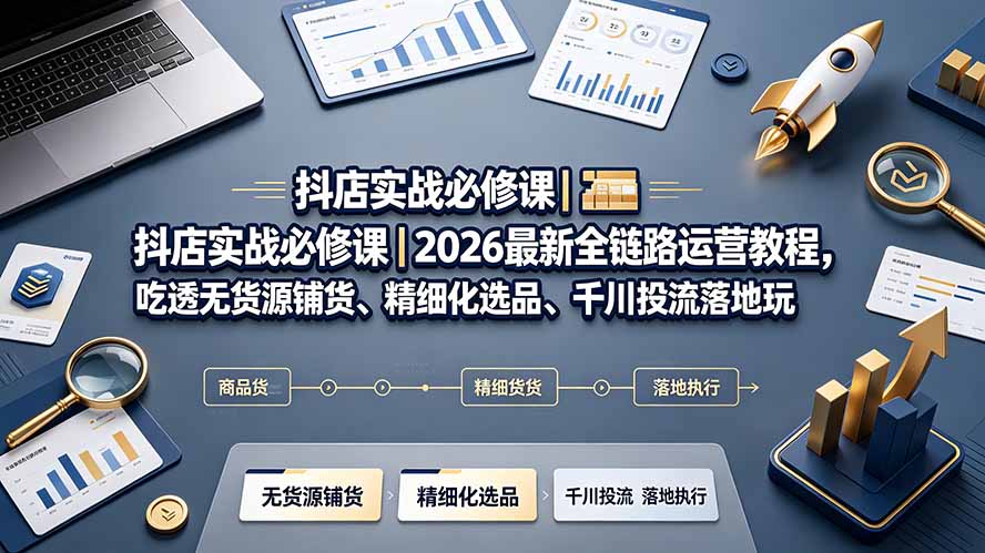 抖店实战必修课｜2026最新全链路运营教程，吃透无货源铺货、精细化选品、千川投流落地玩法-副业网