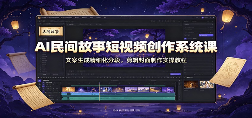 AI民间故事短视频创作系统课:文案生成精细化分段,剪辑封面制作实操教程-副业网