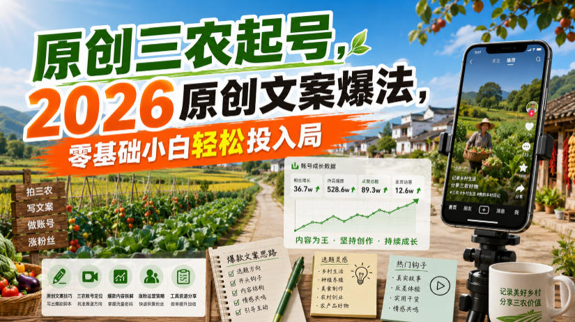 原创三农起号,2026原创文案爆法,零基础小白轻松投入局-副业网