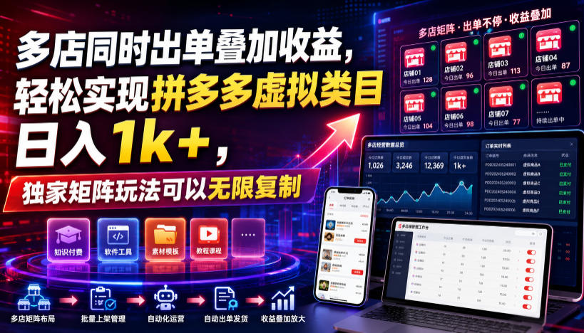 多店同时出单叠加收益,轻松实现拼多多虚拟类目日入1k+,独家矩阵玩法可以无限复制【揭秘】-副业网