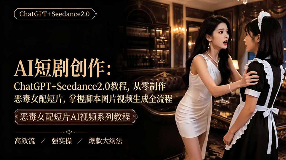 AI短剧从零创作实战课｜ChatGPT脚本撰写+Seedance2.0视频生成，恶毒女配短剧全流程教程-副业网