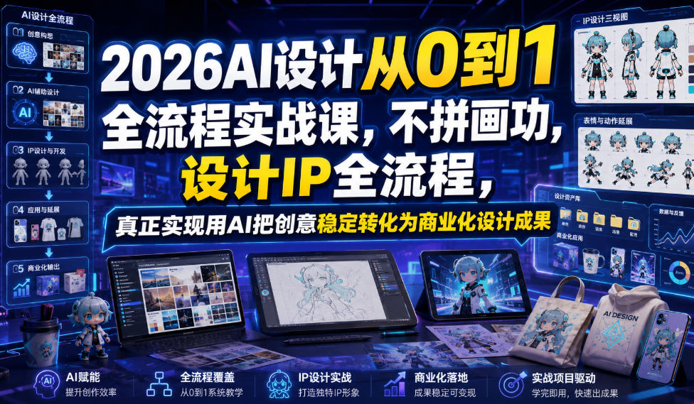 2026AI设计从0到1全流程实战课,不拼画功,设计IP全流程,真正实现用AI把创意稳定转化为商业化设计成果-副业网
