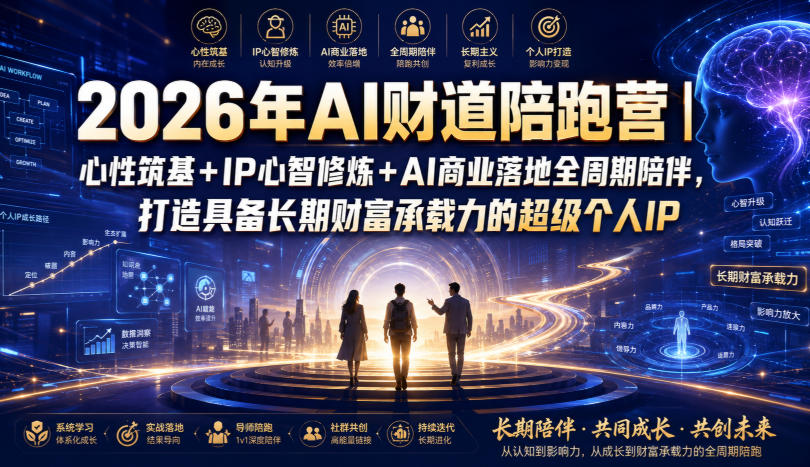 2026年AI财道陪跑营|心性筑基+IP心智修炼+AI商业落地全周期陪伴,打造具备长期财富承载力的超级个人IP-副业网