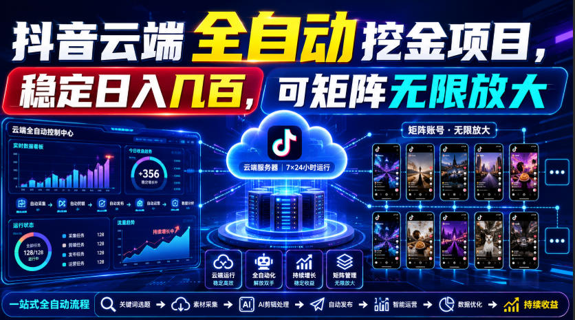 Dy云端全自动挖金项目，稳定日入几百，可矩阵无限放大！【揭秘】-副业网