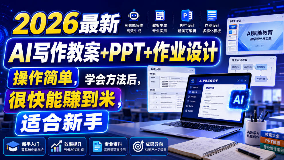 2026最新AI写作教案+PPT+作业设计,操作简单,学会方法后,很快能賺到米,适合新手-副业网