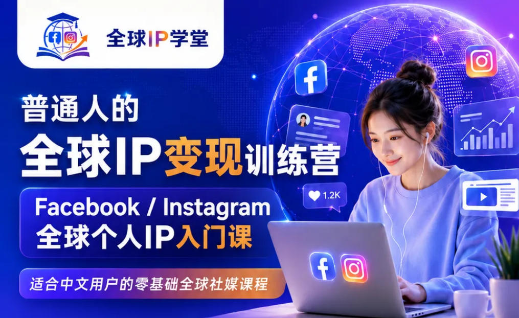 普通人的全球IP变现训练营,Facebook/Instagram全球个人IP入门课,零基础全球社媒课程-副业网
