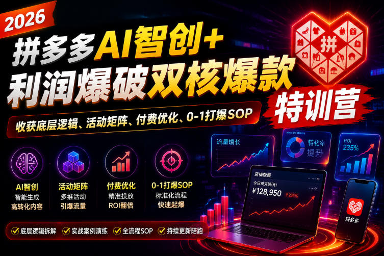 2026拼多多AI智创+利润爆破双核爆款特训营，收获底层逻辑、活动矩阵、付费优化、0-1打爆SOP(更新0727)-副业网