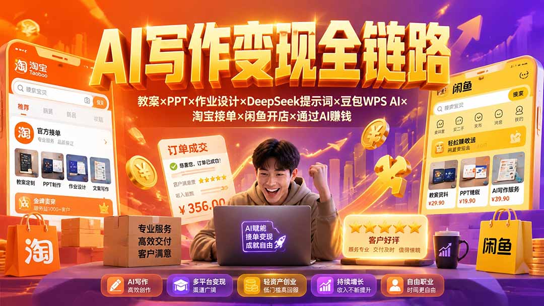 图片[2]-2026AI写作变现全链路：教案×PPT×作业设计×DeepSeek提示词×豆包WPS AI×淘宝接单×闲鱼开店×通过AI賺钱-副业网