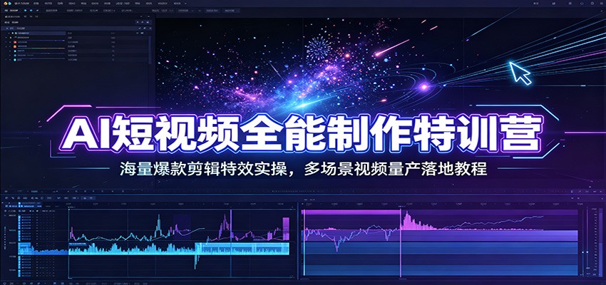 AI短视频全能制作特训营：海量爆款剪辑特效实操，多场景视频量产落地教程-副业网