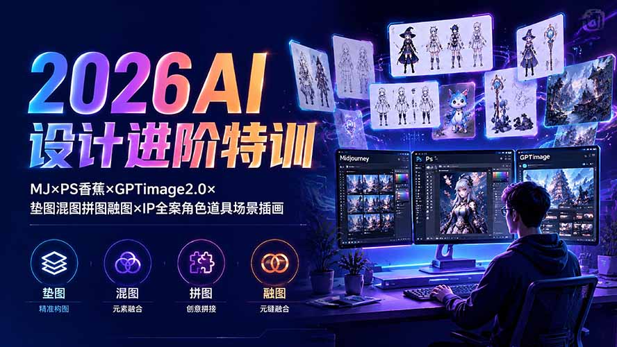 2026AI设计进阶特训:MJ×PS香蕉×GPTimage2.0×垫图混图拼图融图×IP全案角色道具场景插画-副业网