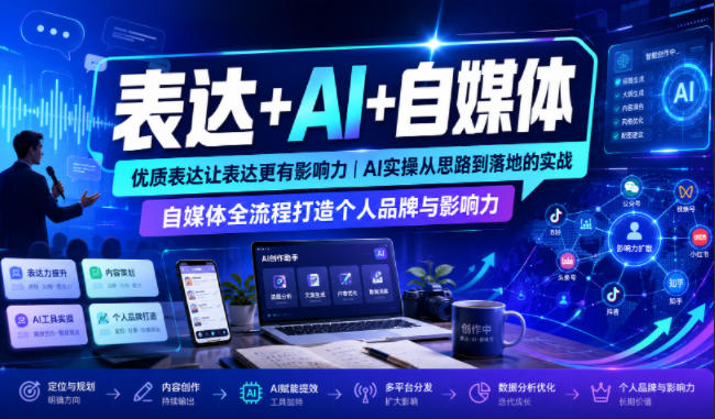 表达+AI+自媒体,优质表达让表达更有影响力|AI实操从思路到落地的实战|自媒体全流程打造个人品牌与影响力-副业网