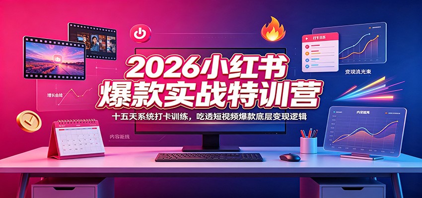 2026小红书爆款实战特训营：十五天系统打卡训练，吃透短视频爆款底层变现逻辑-副业网