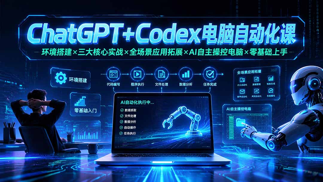 ChatGPT+Codex电脑自动化课：环境搭建×三大核心实战×全场景应用拓展×AI自主操控电脑×零基础上手-副业网