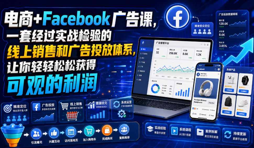 电商+Facebook广告课，一套经过实战检验的线上销售和广告投放体系，让你轻轻松松获得可观的利润【原创双语字幕】-副业网