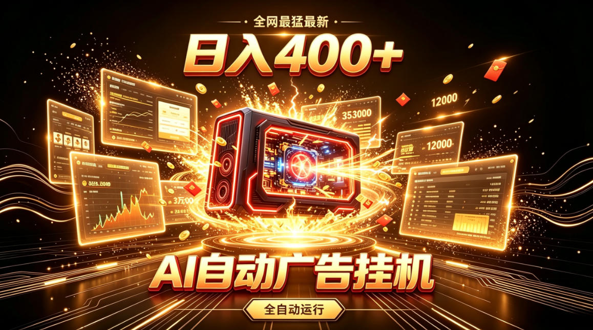 全网最猛最新的AI自动广告挂G,狠收益日入400+,真正做到躺賺式变现【揭秘】-副业网