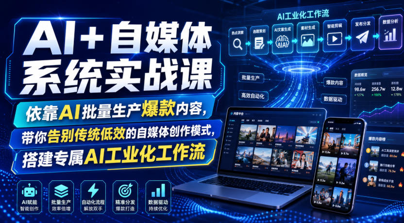 AI+自媒体系统实战课,依靠AI批量生产爆款内容,带你告别传统低效的自媒体创作模式,搭建专属AI工业化工作流-副业网
