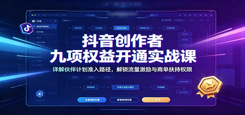 抖音创作者九项权益开通实战课：详解伙伴计划准入路径，解锁流量激励与商单扶持权限-副业网