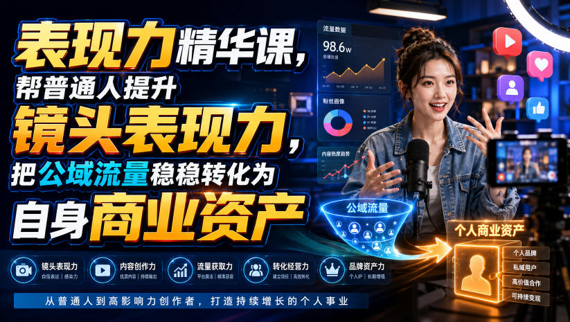 表现力精华课,帮普通人提升镜头表现力,把公域流量稳稳转化为自身商业资产-副业网
