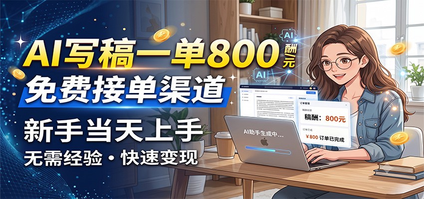 AI写稿一单800,免费接单渠道,一单一结几十到上千,新手当天上手-副业网