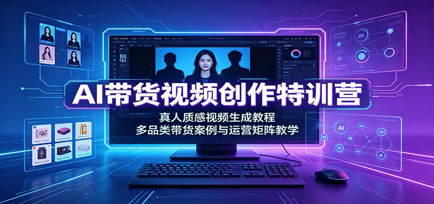 AI带货视频创作特训营：真人质感视频生成教程，多品类带货案例与运营矩阵教学-副业网