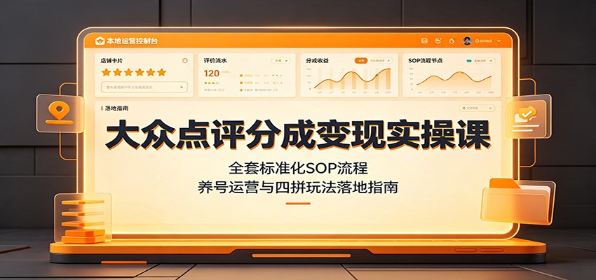 大众点评分成变现实操课：全套标准化SOP流程，养号运营与四拼玩法落地指南-副业网