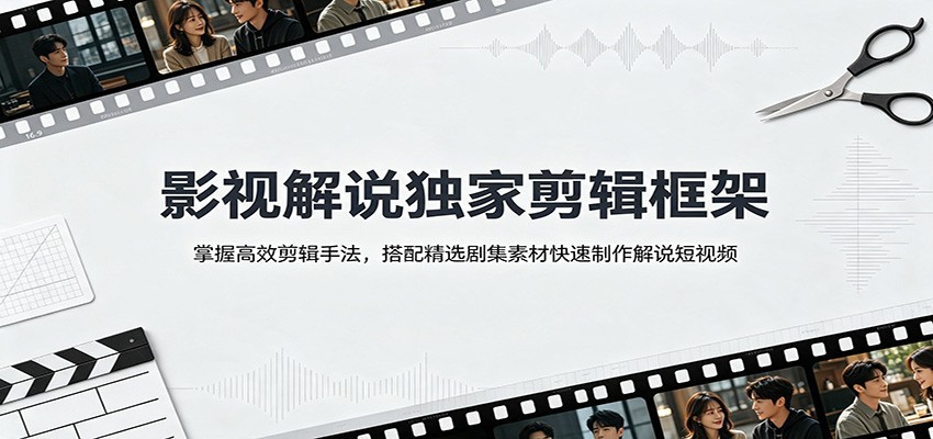 影视解说独家剪辑框架:掌握高效剪辑手法,搭配精选剧集素材快速制作解说短视频-副业网