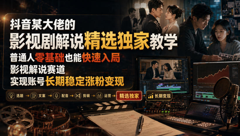 抖音某大佬的影视剧解说精选独家教学,普通人零基础也能快速入局影视解说赛道,实现账号长期稳定变现-副业网