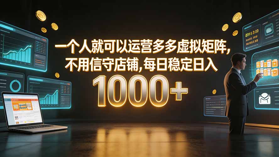 一个人就可以运营多多虚拟矩阵，不用值守店铺，每日稳定日入 1000+-副业网