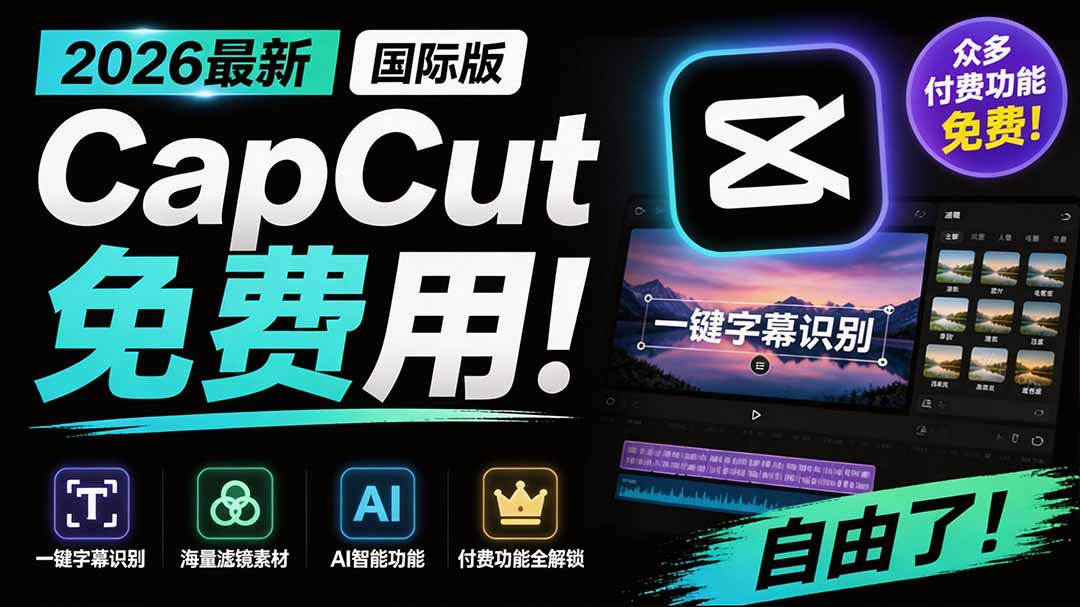 2026最新国际版剪映！CapCut 众多付费功能免费用，一键字幕识别 / 滤镜素材 / AI智能功能自由了 CapCut-副业网