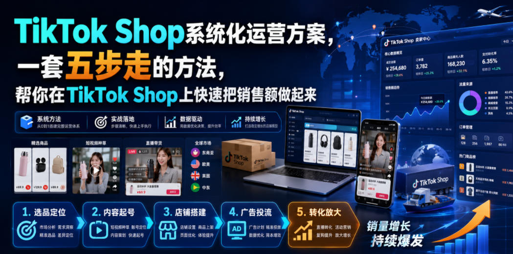 TikTok Shop系统化运营方案，一套五步走的方法，帮你在TikTok Shop上快速把销售额做起来【原创双语字幕】-副业网