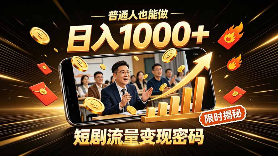 一部手机做短剧分发,不用真人出镜、不用拍摄剧本,快手流量变现日赚千元-副业网