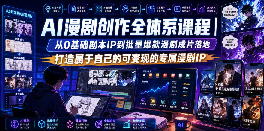 AI漫剧创作全体系课程|从0基础剧本IP到批量爆款漫剧成片落地,打造属于自己的可变现的专属漫剧IP-副业网