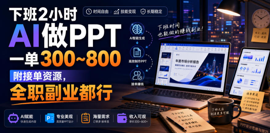 下班2小时AI做PPT,一单300~800,附接单资源,全职副业都行【揭秘】-副业网