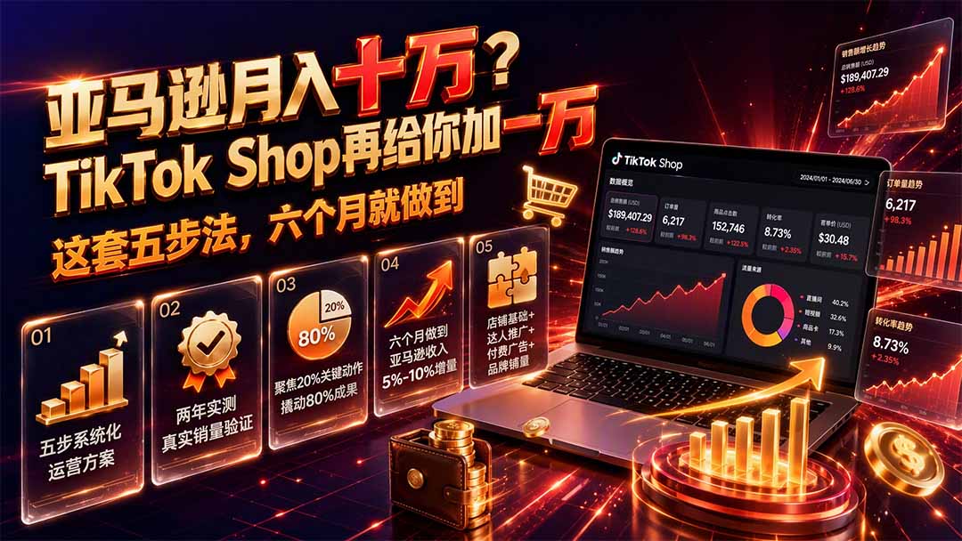 图片[2]-亚马逊月入十万？TikTok Shop再给你加一万——这套五步法，六个月就做到【原创双语字幕】-副业网