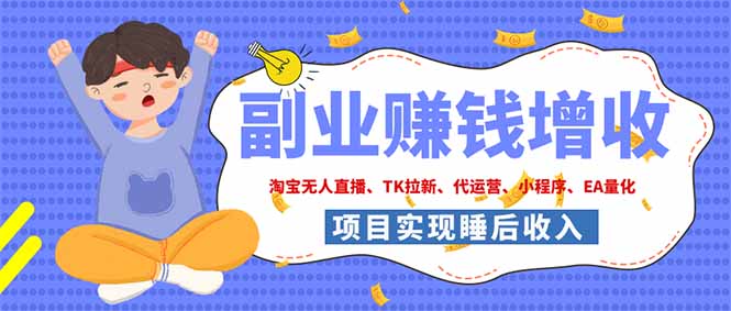 2026年多个真实落地副业项目,手把手带你搭建被动收入管道(淘宝无人直播、海外TK拉新…-副业网