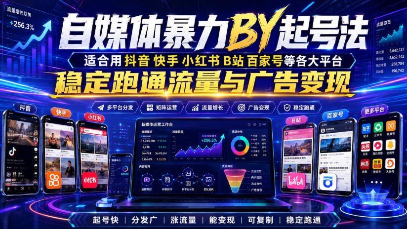 自媒体暴力搬运起号法,适合用抖音快手小红书B站百家号等各大平台,稳定跑通流量与广告变现-副业网