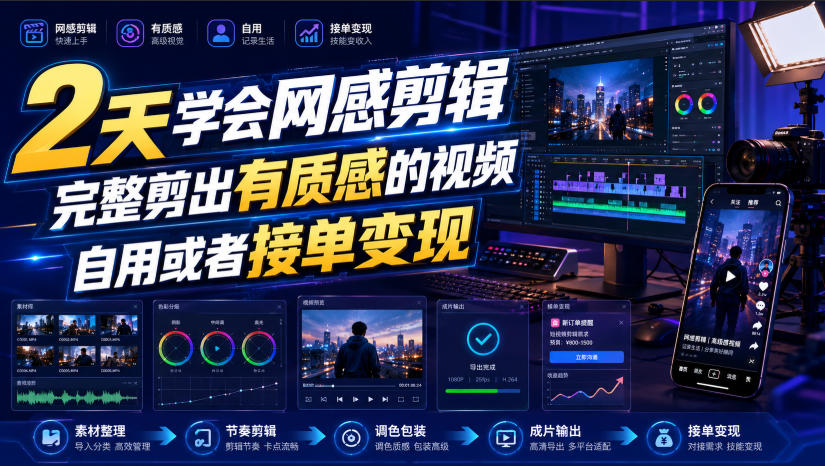 2天学会网感剪辑,完整剪出有质感的视频,自用或者接单变现-副业网