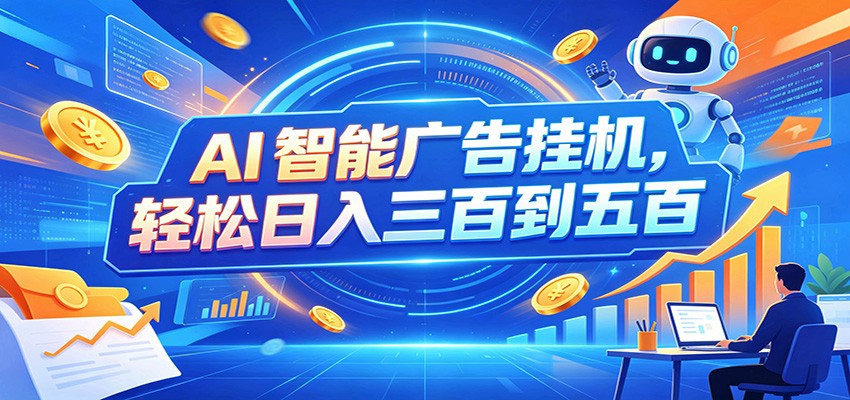 AI智能广告挂机,24小时自动跑,日入300-500,新手零门槛-副业网