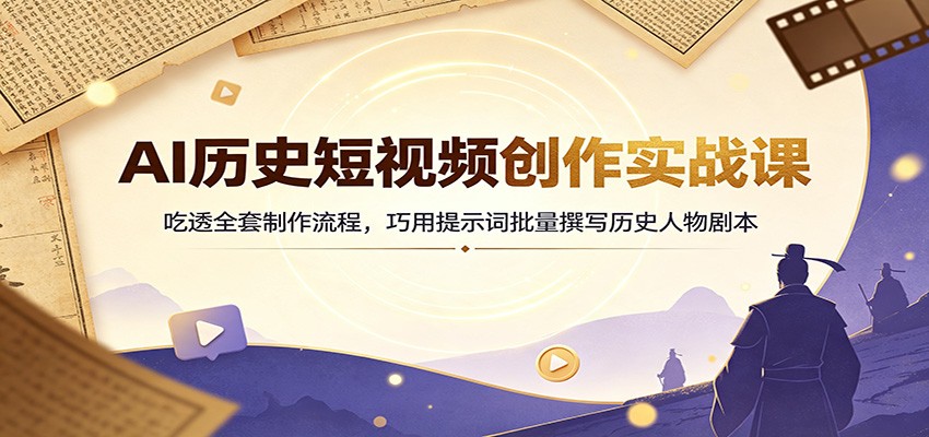 AI历史短视频创作实战课:吃透全套制作流程,巧用提示词批量撰写历史人物剧本-副业网