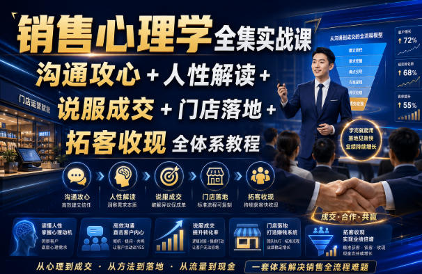 销售心理学全集实战课|沟通攻心+人性解读+说服成交+门店落地+拓客收现全体系教程-副业网