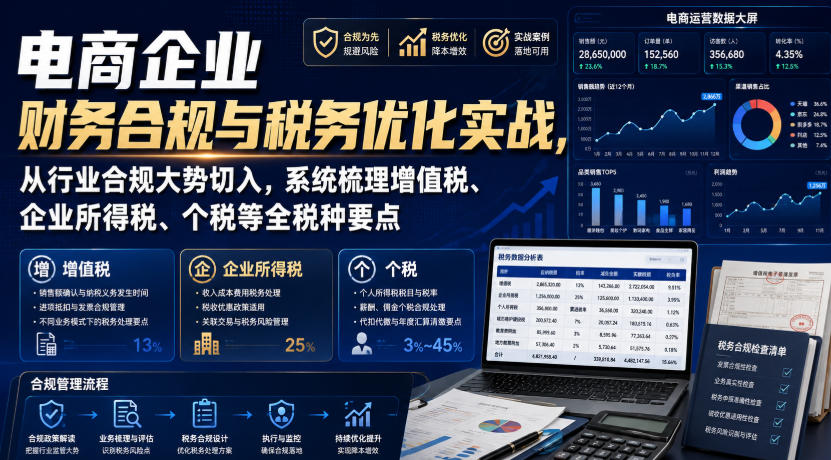 电商企业财务合规与税务优化实战,从行业合规大势切入,系统梳理增值税、企业所得税、个税等全税种要点-副业网