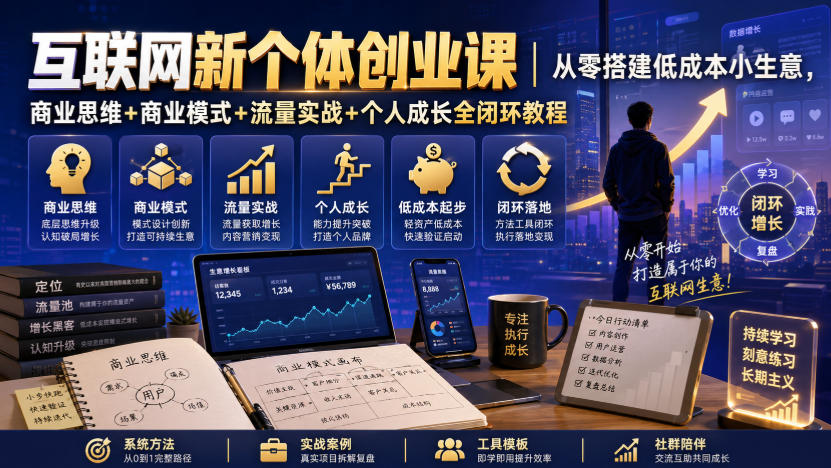 互联网新个体创业课|从零搭建低成本小生意,商业思维+商业模式+流量实战+个人成长全闭环教程-副业网